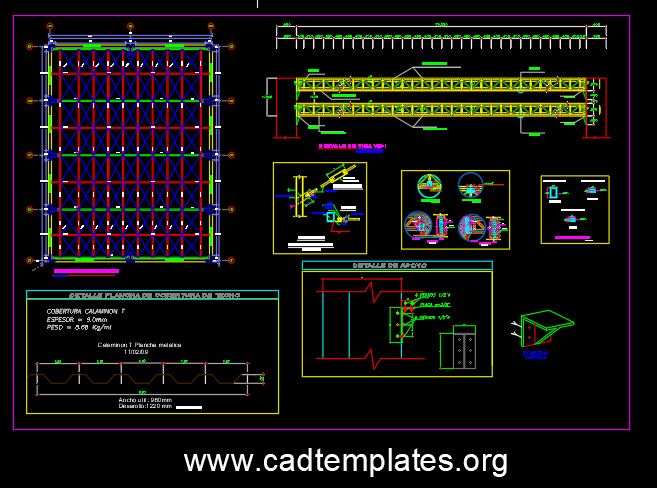 Gym Hall Steel Roof Details CAD Template DWG