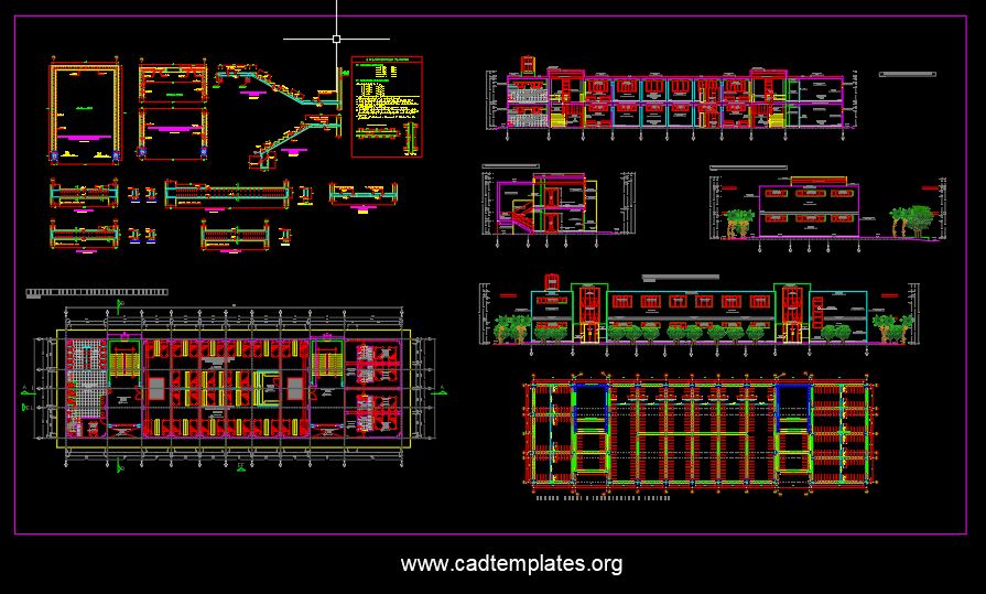 Hotel Staircase Layout and Reinforcement Details CAD Template DWG
