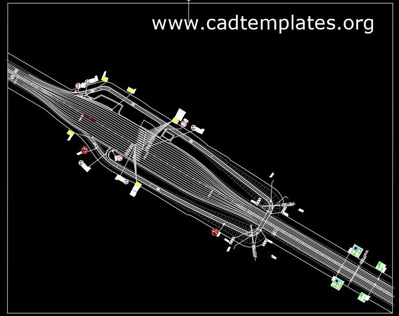 Interchange Over Toll Plaza With Markings and Signs Plan CAD Template DWG