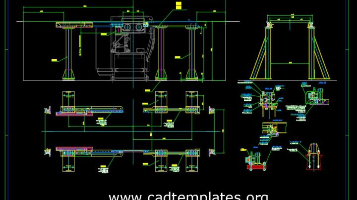 Machine Rails Elevation and Sections details CAD Template DWG