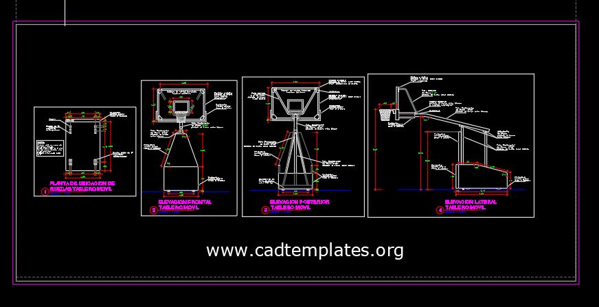 Mobile Basketball Boards Elevation Details CAD Template DWG