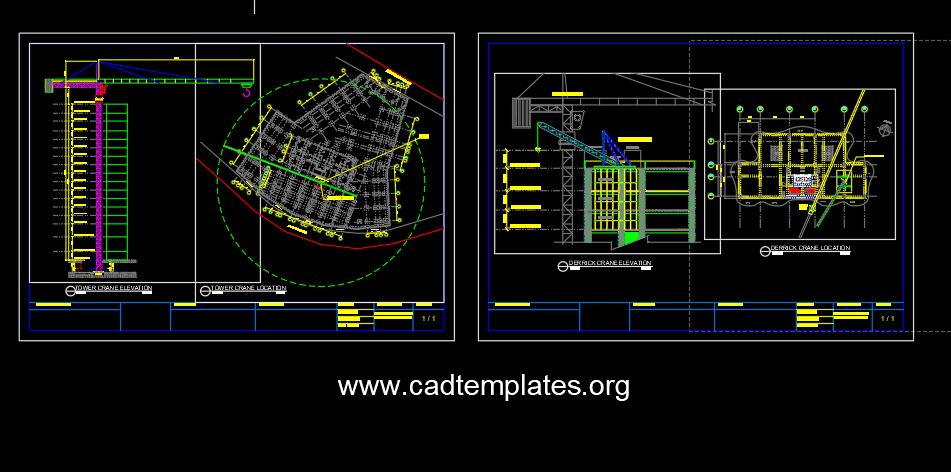 Tower Crane Elevation and Location Details CAD Template DWG