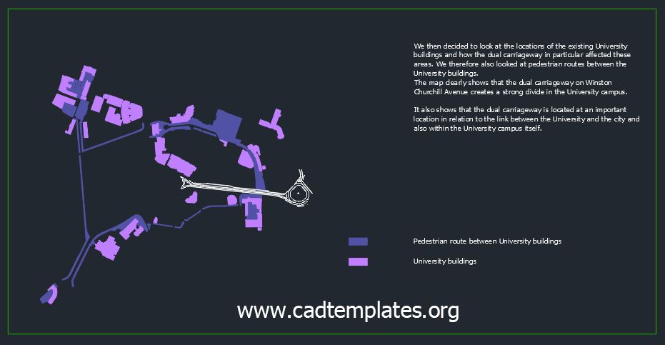 University Buildings And Roads General Plan CAD Template DWG