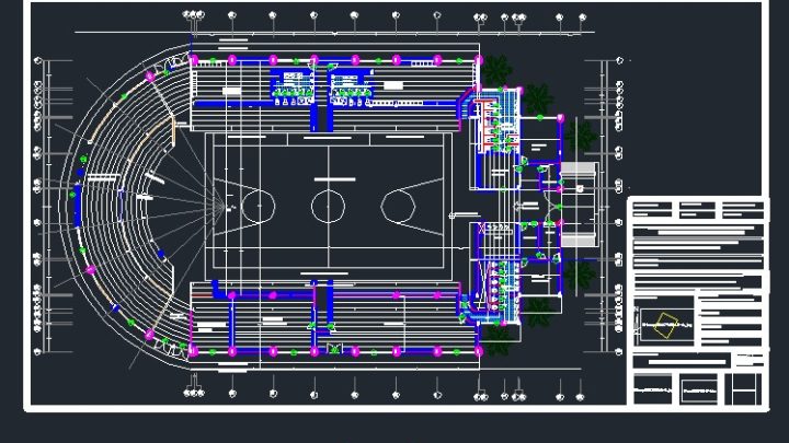 Closed Stadium With a Capacity Of 1500 People Layout Plan Free Autocad DWG